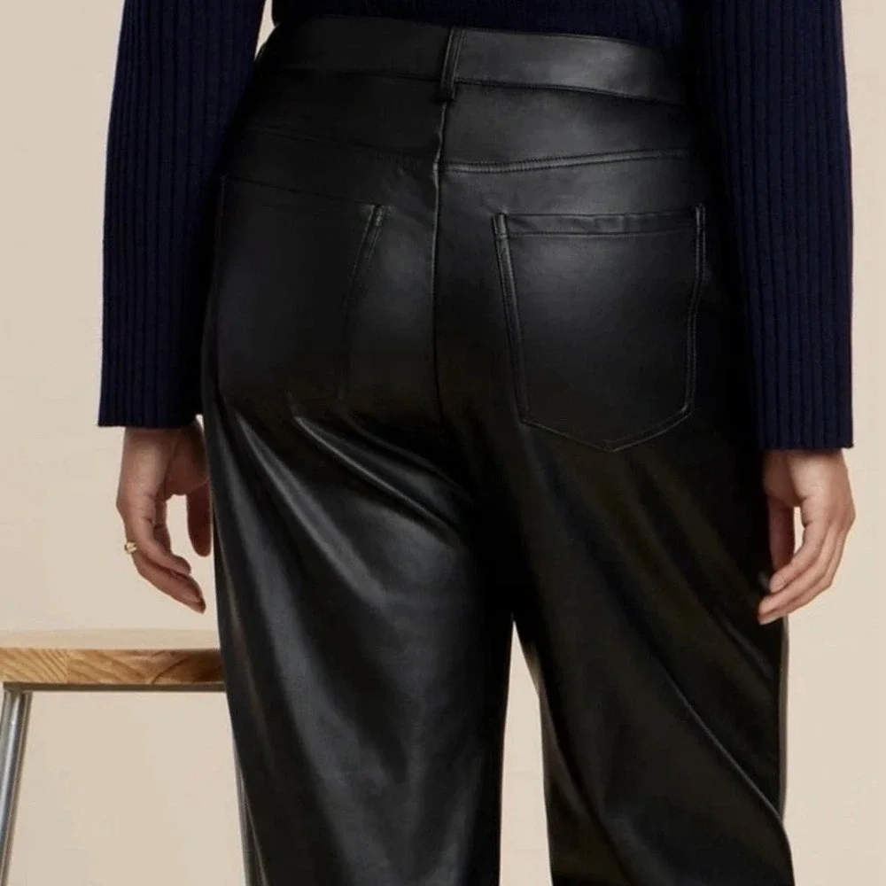 Eloquii Black Faux Leather Straight Leg Pants Plus Size 16 High Rise‎